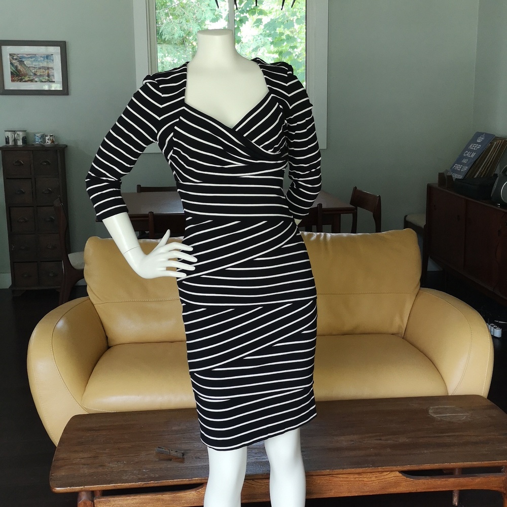 White House Black Market Black and White Striped Dress